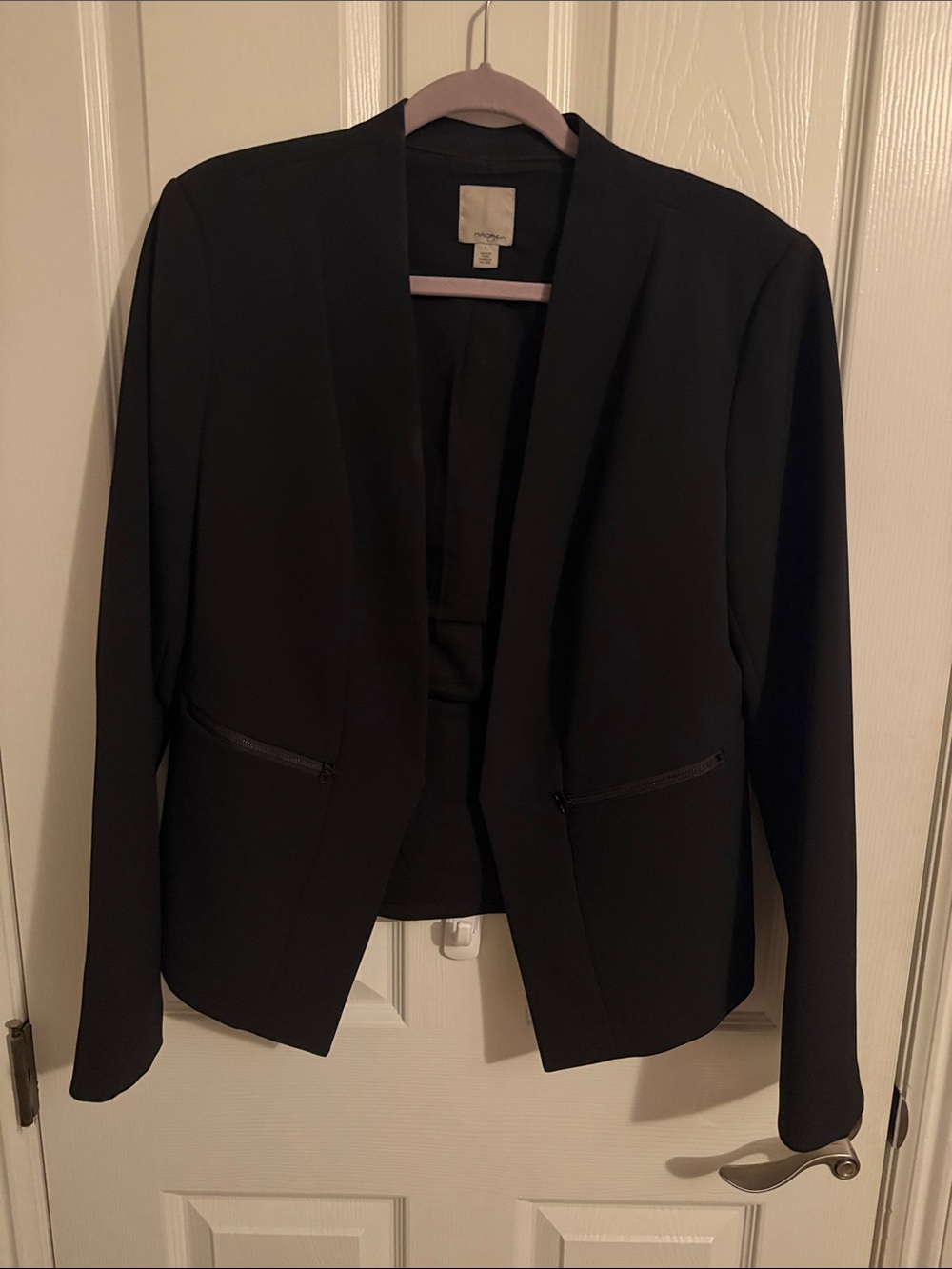 Halogen Black Open-Front Blazer with Zip Pocket Trim